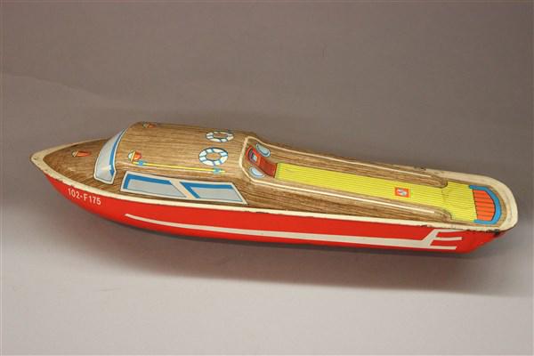 Vintage Ohio Art Metal Boat Toy: Vintage Ohio Art metal toy boat. Dimensions: 14 1/2"L X 4"w