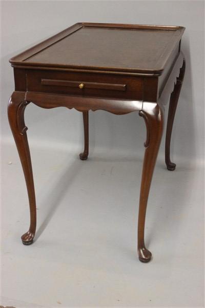 Cherry Side Table: A cherry wood side table with pull out writing slab. Dimensions: 26 1/2" X 30"L X 18 3/4"d