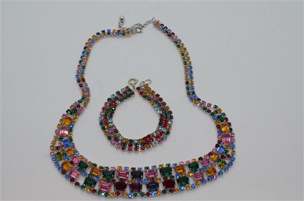 Vintage Multi Color Rhinestone Necklace And Bracelet (1 of 4)