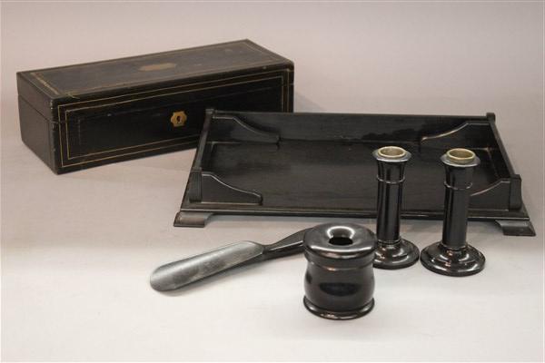Antique Ebonized Wood Desk Objects Lot (1 of 4)
