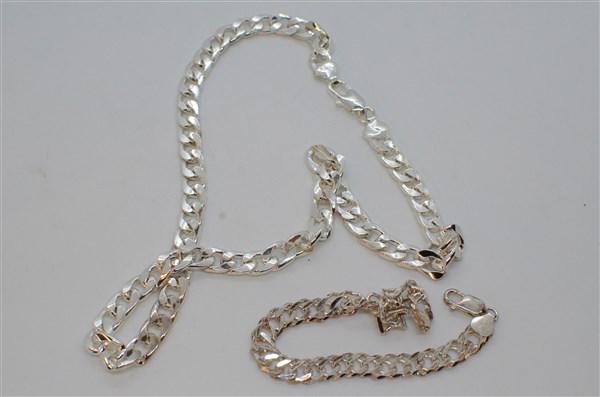 Sterling Silver Figaro Link Necklace And Bracelet (1 of 3)