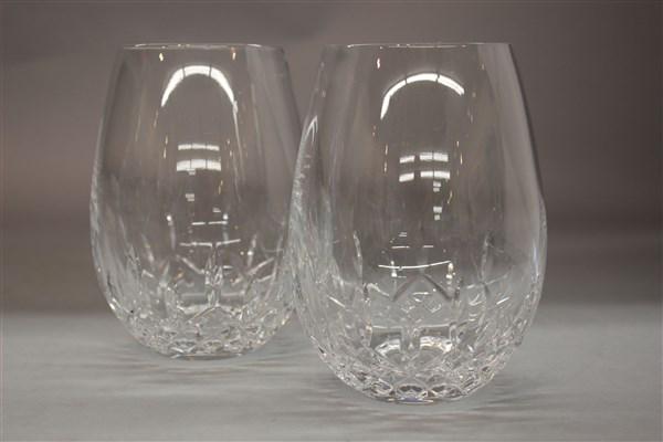 Waterford Crystal Stemless Wine Glasses: Waterford crystal stemless wine glasses. Acid etched signed at base. Dimensions: 5 1/2" X 4"