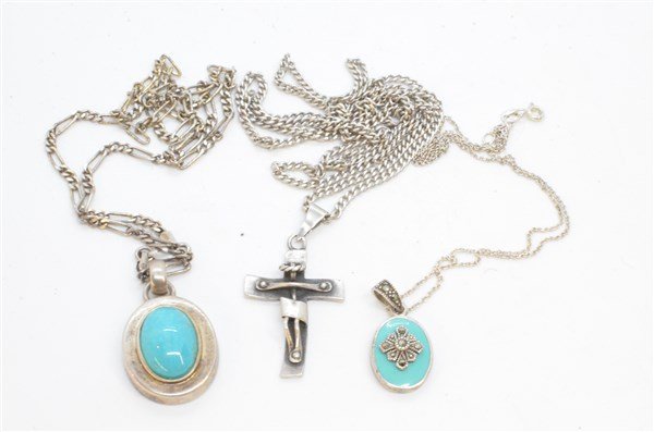 Turquoise And Crucifix Sterling Silver Necklaces (1 of 2)