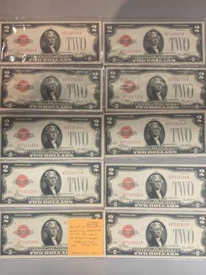 1928 Lot Of Ten Consecutive $2 Bills (1 of 4)