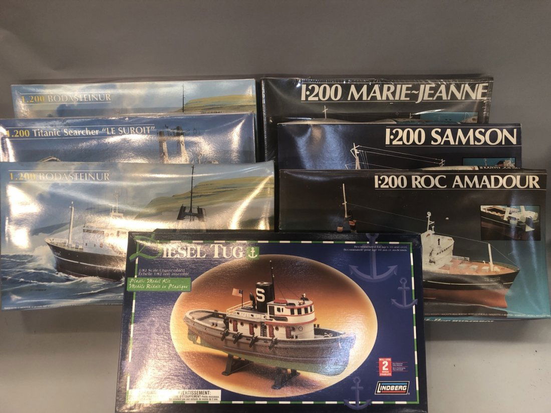 Heller Ship Models Lot: Seven (7) Piece Heller ship models. Undone. Still in boxes.