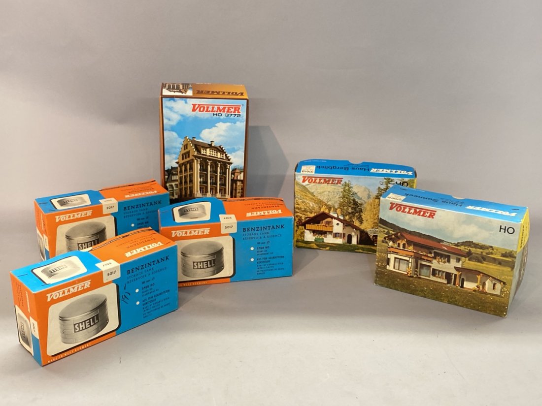Six (6) Piece Volmer HO Train Model Kits: 6 piece Vollmer Ho Train Model Kit LotShell oil tanks and houses.