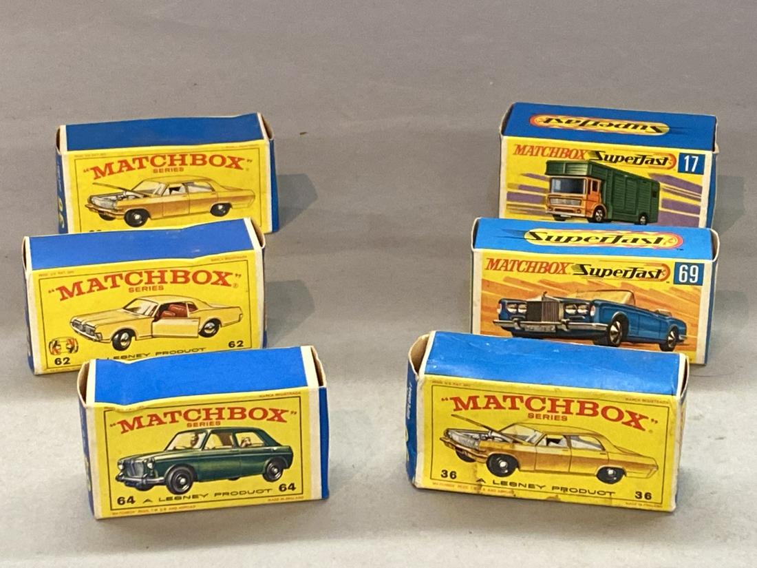 Six (6) Matchbox Cars Lesney 1960: Six (6) Matchbox Series 36,62,64,36,69 and 17