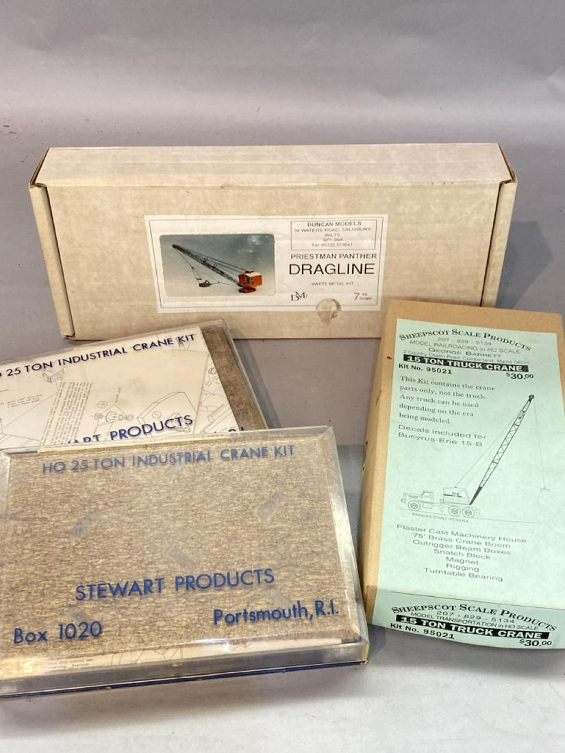 Four (4) Industrial Crane Model Kits: Four (4) industrial crane models. HO 25 Ton Industrial crane kit by Stuart products Portsmouth Rhode Island, 15 ton truck crane by Sheepscot scale products and Priestman Panther Dragline
