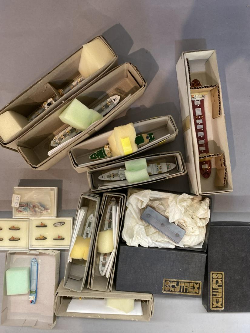 German Precision Metal Ship Models Lot: German precision metal ship models 12 pieces plus SKYTREX metal buildings