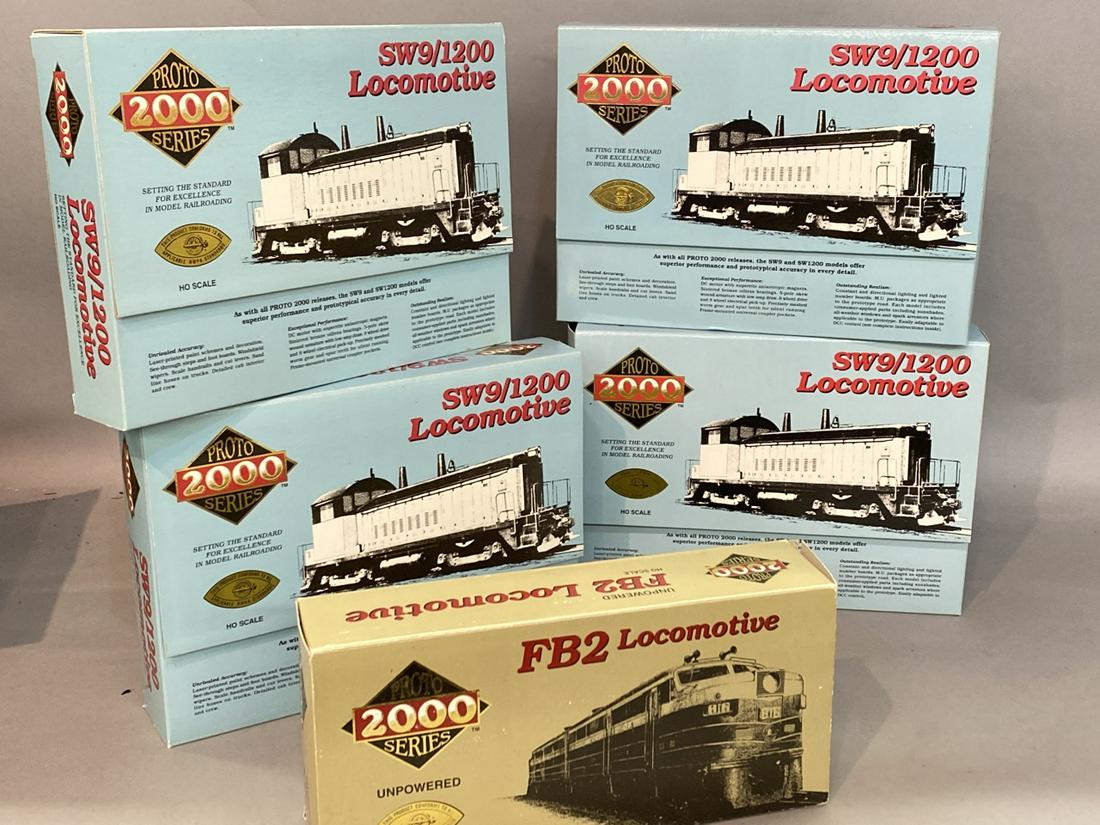 Five (5) Proto 2000 Series HO Scale Train Locomotives: Five (5) Proto 2000 Series HO scale locomotives SW9/1200 and FB2. New Boxed.