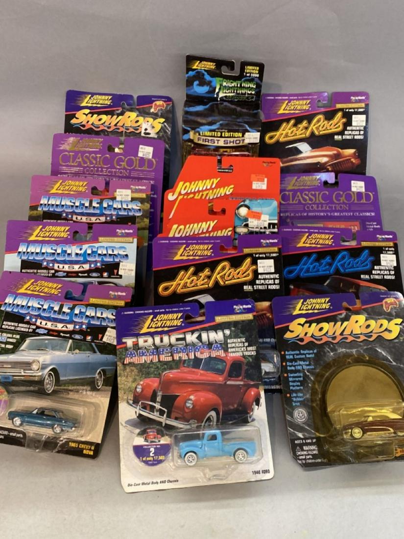 Fourteen (14) Johnny Lighting Cars: Fourteen (14) Johnny Lighting Cars in packages. Various lines.