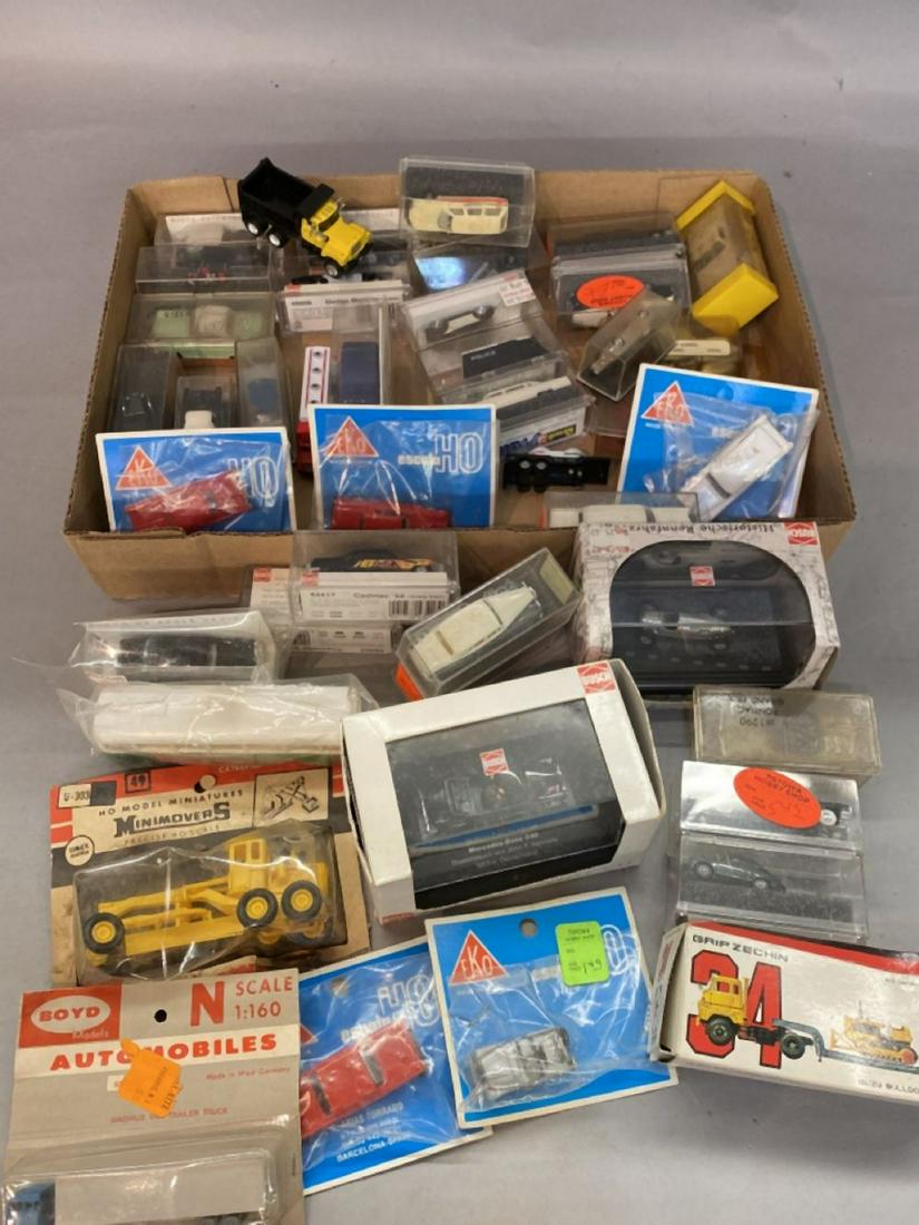 Assorted German HO New/OldStock Vehicles: Mix German HO vehicle Lot new/old stock approx 40 piece Busch, Praline, Eko, Grip Zechin, Aurora, Atlas Boyd etc
