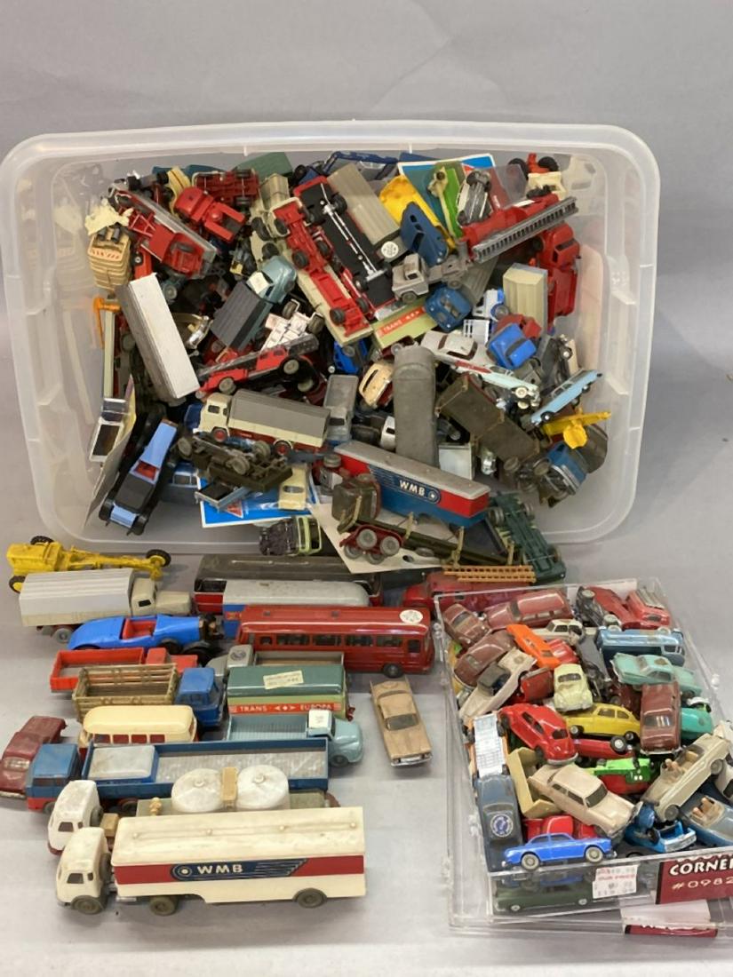 100+ Wiking German Trucks,Cars and Misc. Vintage HO: 100+ Wiking German Trucks and Cars. Spain Mini cars, etc.Box as found in estate filled with loose cars. Mostly Wiking, some Faller slot cars, Spanish mini-cars etc. Surface dust cleaning needed. Many