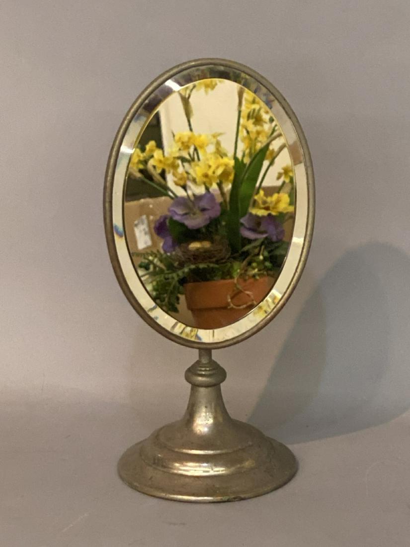 Vintage Nickel Plated Shaving Mirror: Vintage nickel plated silver bevel glass shaving mirrorDimensions: 12 1/2” x 5 1/2”