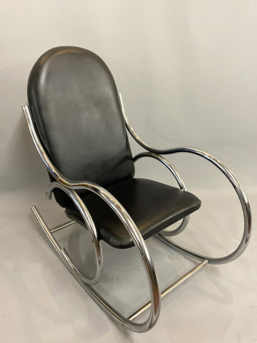 Art Deco Chrome And Black Upholstered Scroll Rocker: Art Deco Chrome And Black Upholstered Scroll Rocker41” x 44” x 22 1/2”