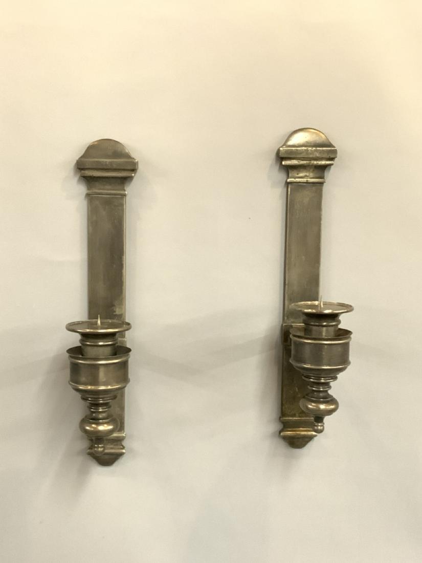 Vintage Steel Pillar Candle Sconces: Vintage Steel pillar candle wall sconces. Heavy steel construction. Hand made. 1st half 20th century. Dimensions: 25" X 4" X 8"