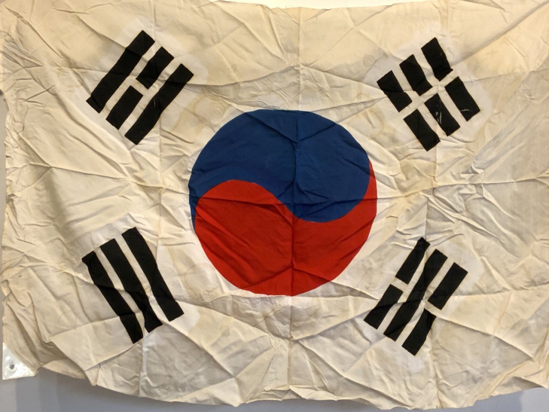 Korean War Flag: Korean Flag c. 1950's war era. Dimensions 34" X 49"