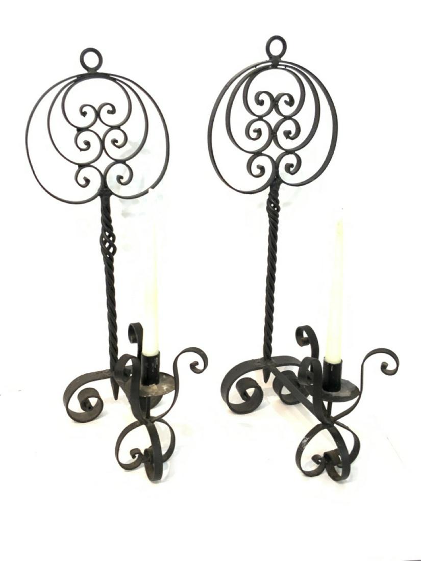 Vintage 24"  Black Wrought Iron Candle Sconces (1 of 5)