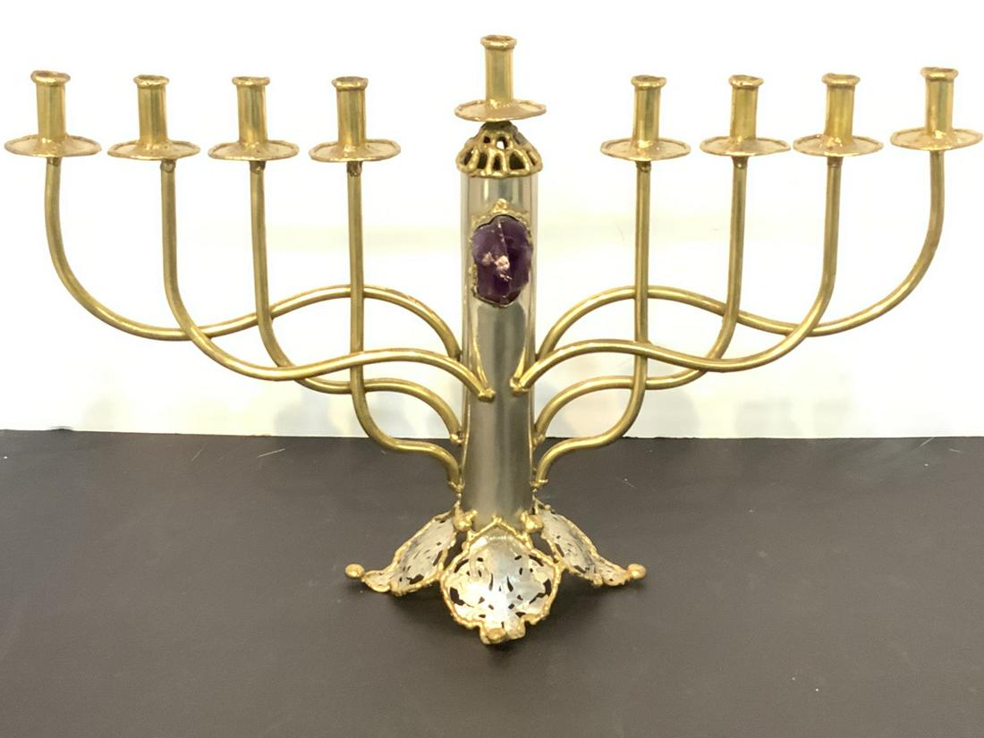Silver Plated/Brass Amethyst Inset Menorah (1 of 3)