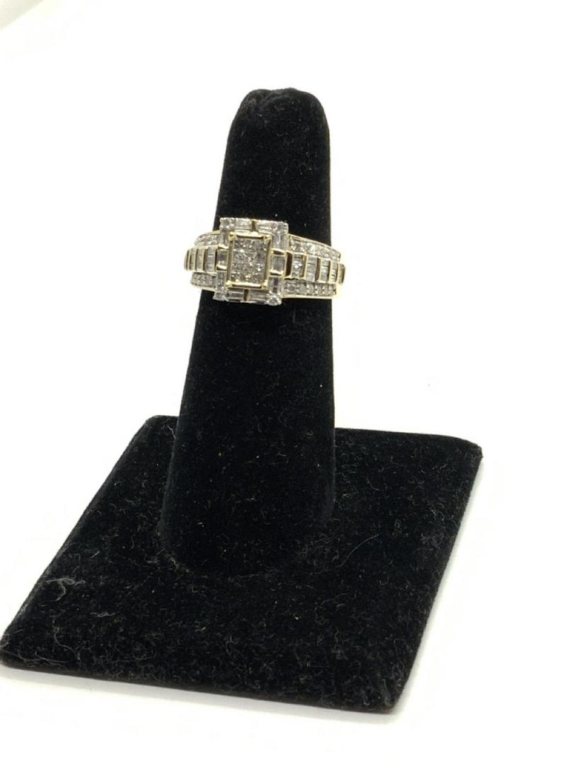 10K Gold Diamond Cluster Ring: A 10k gold diamond cluster ring. 80 diamonds total weighing 1.50 g. Size 9 Total weight: 5.1 Grams
