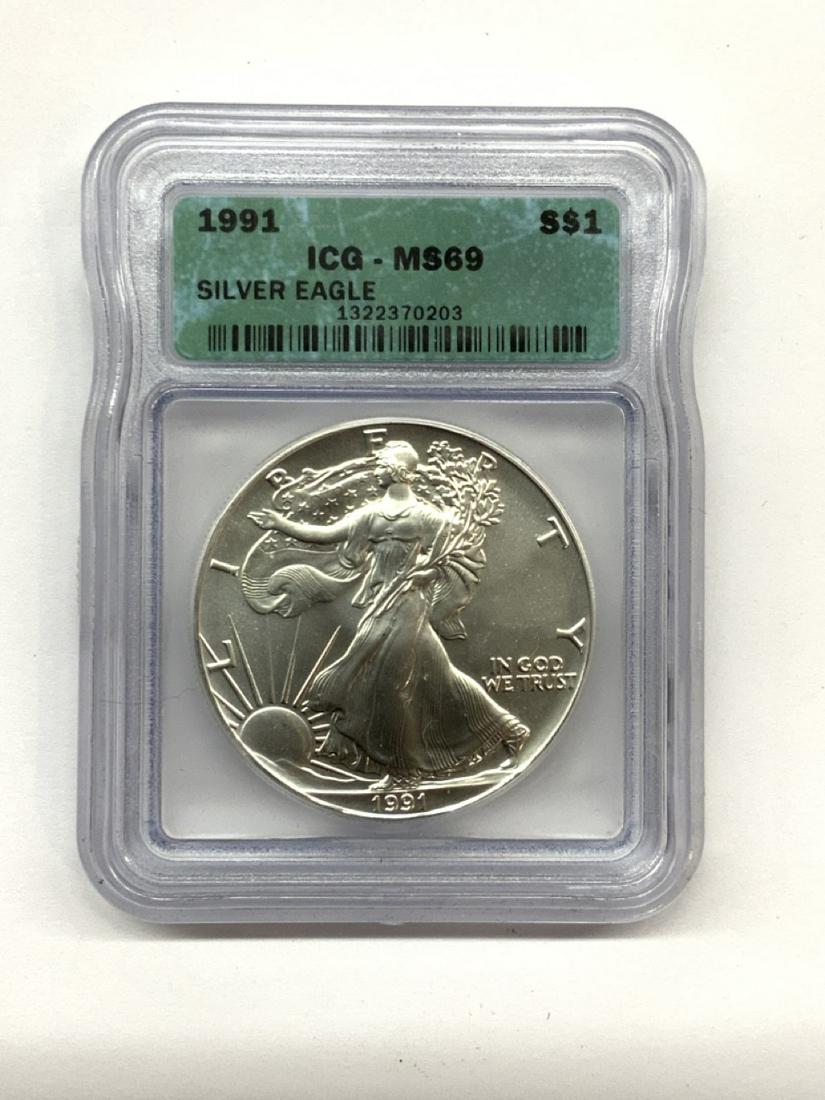 1991 MS69 $1 American Silver Eagle Dollar (1 of 2)