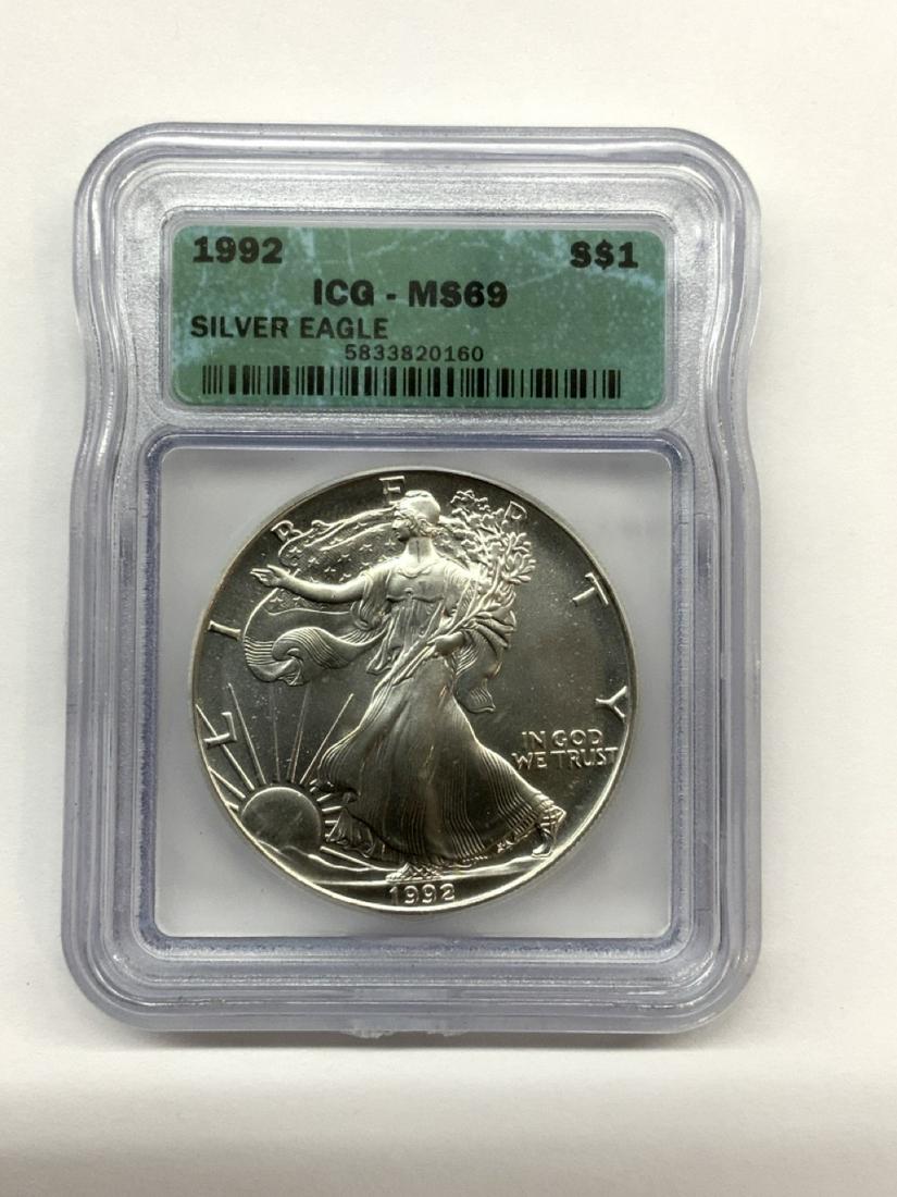 1992 MS69 $1 American Silver Eagle Dollar (1 of 2)