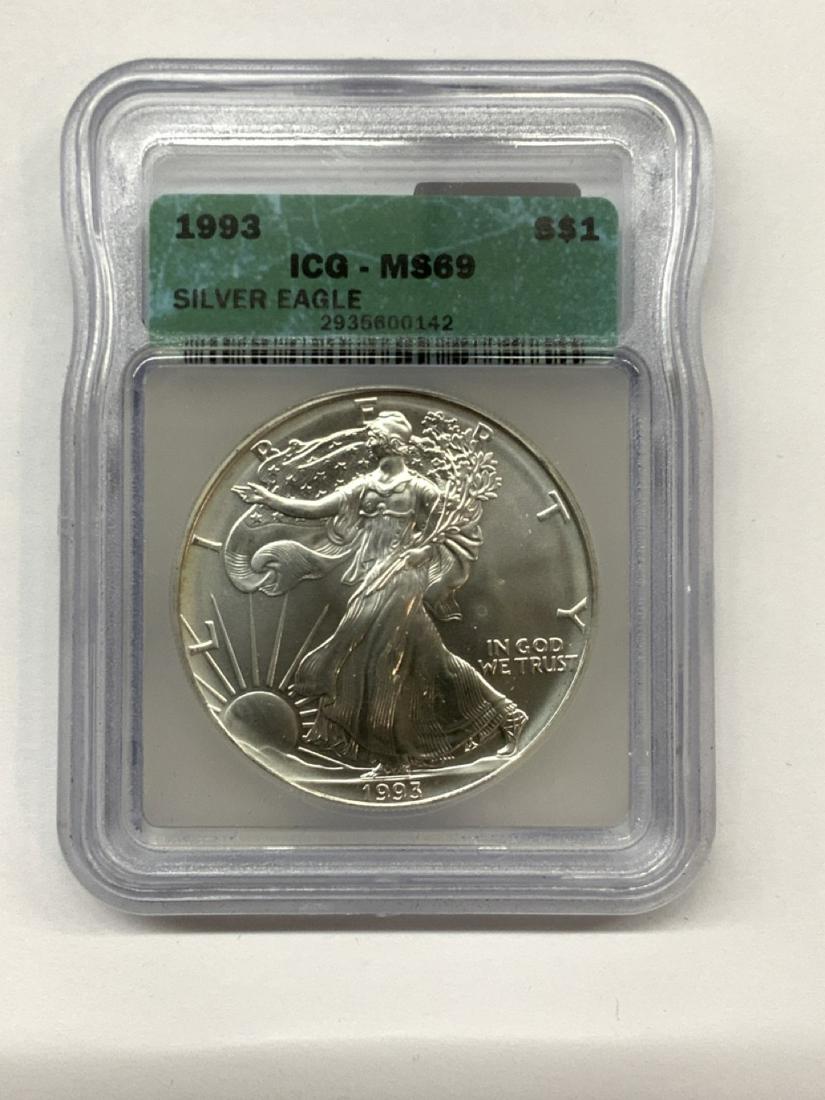 1993 MS69 $1 American Silver Eagle Dollar (1 of 2)