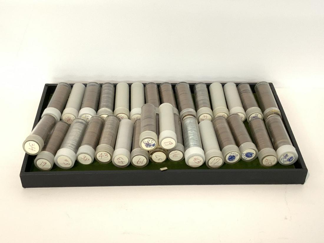 Thirty-One Rolls Of Assorted Wheat Back Pennies: Thirty-One Rolls Of Assorted Wheat Back Pennies. Estate found Wheaties most assorted by date.