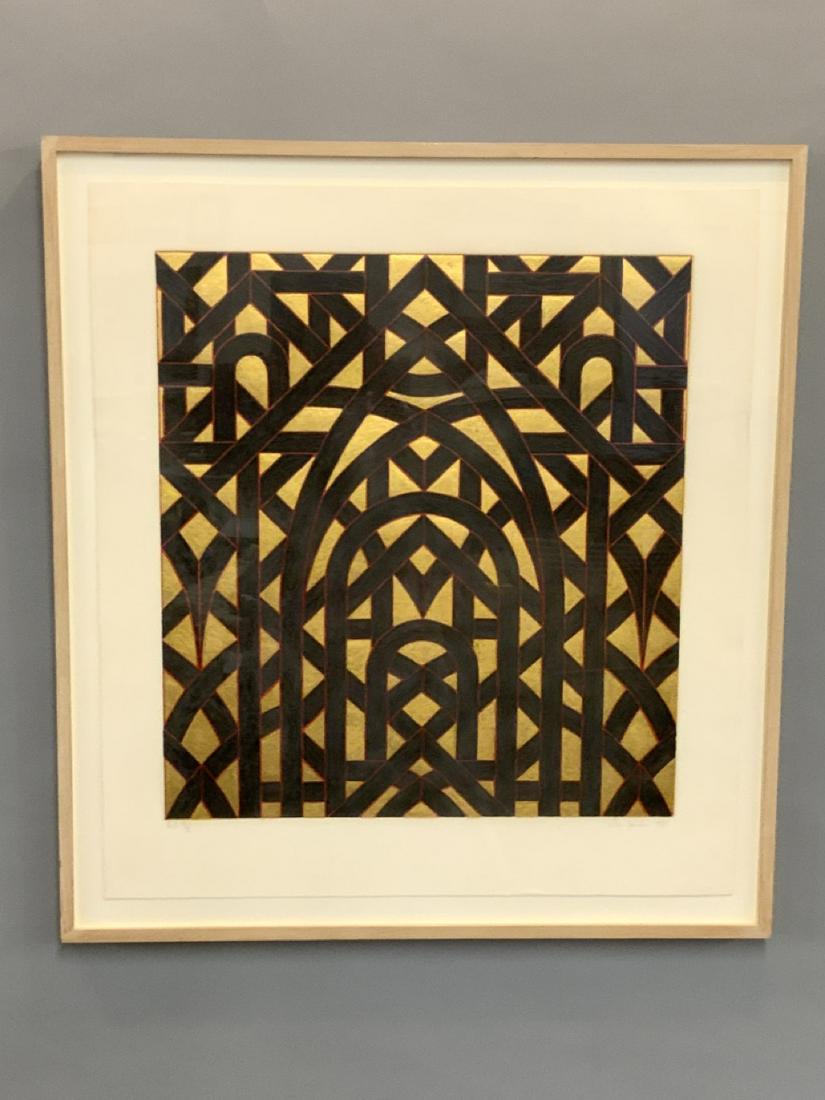 Valerie Jaudon (American, b.1945): Valerie Jaudon (American, b. 1945)Untitled: Abstract designEtching And AquatintCreated 1981Dimensions: 36" X 33" Framed Missing frame glass. Provenance: Part Of The Cushman & Wakefield Corporate Art C