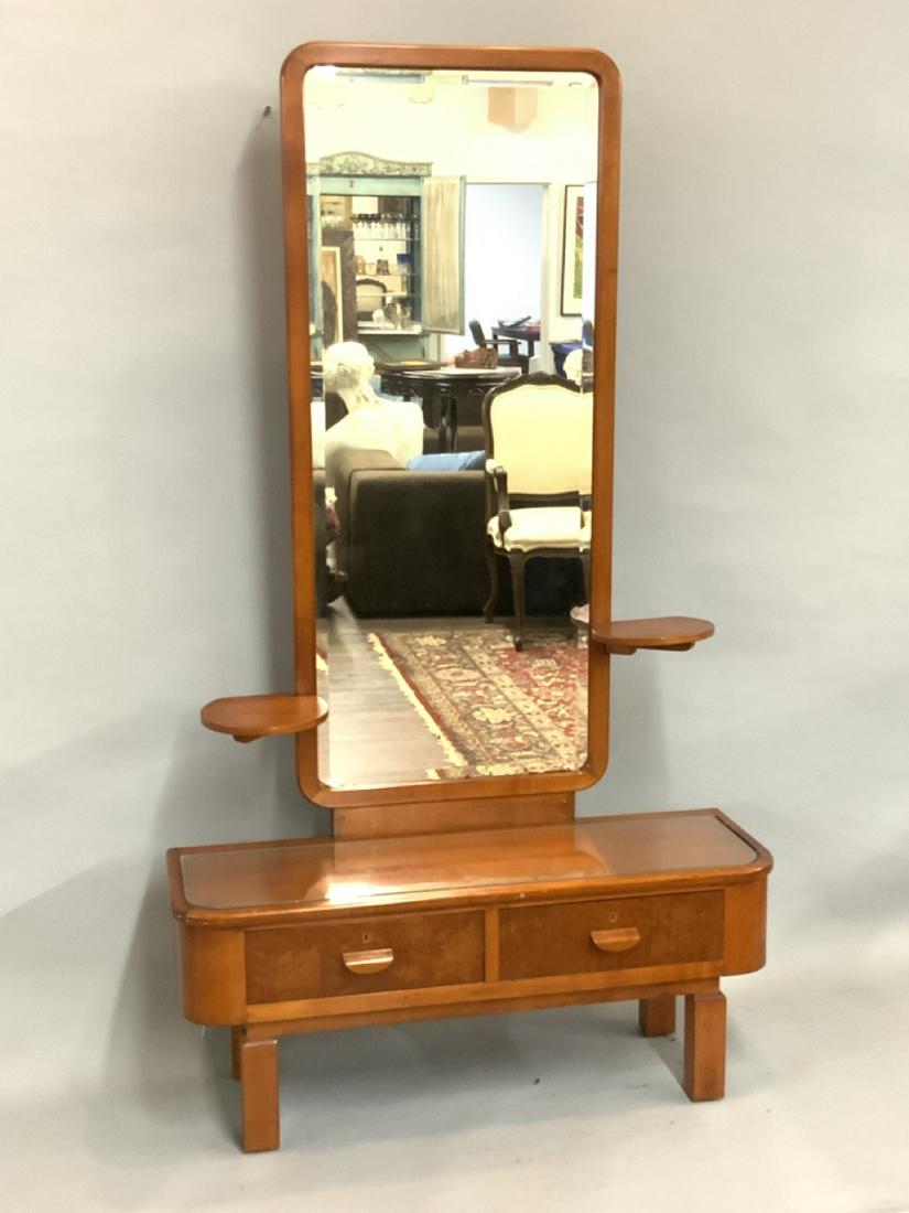 1930's German Art Deco Vanity Dressing Mirror: German Art Deco vanity mirror with one drawer chest. c.1930's Germany.Dimensions: 70"h X 41"w X 14"d