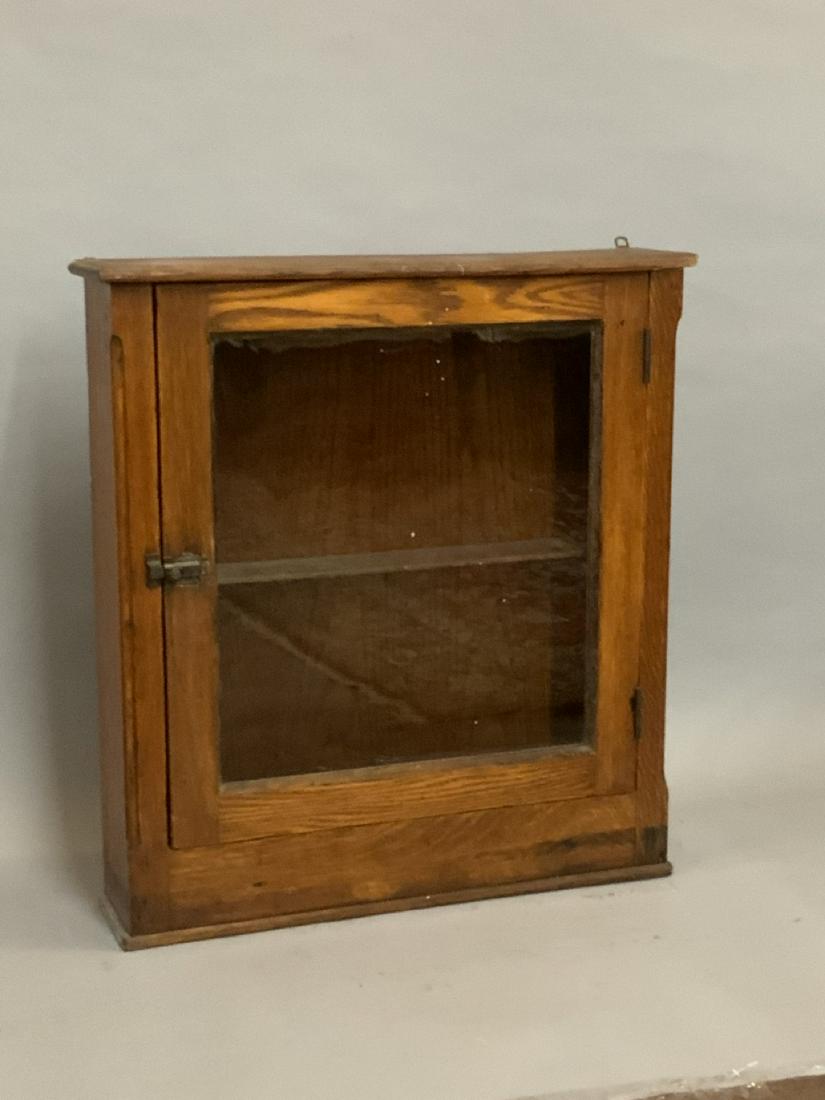 Oak Medicine Or Barber Shop Cabinet: Large oak wall mount medicine or barber shop cabinet. Dimensions: 29 1/2" X 27"w X 6 1/2" d