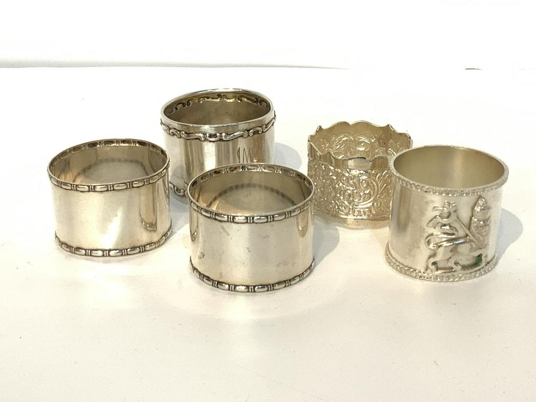 Five (5) European 800 Silver Napkin Rings: Five (5) 800 silver European napkin rings. Total weight 3.70 troy ounces