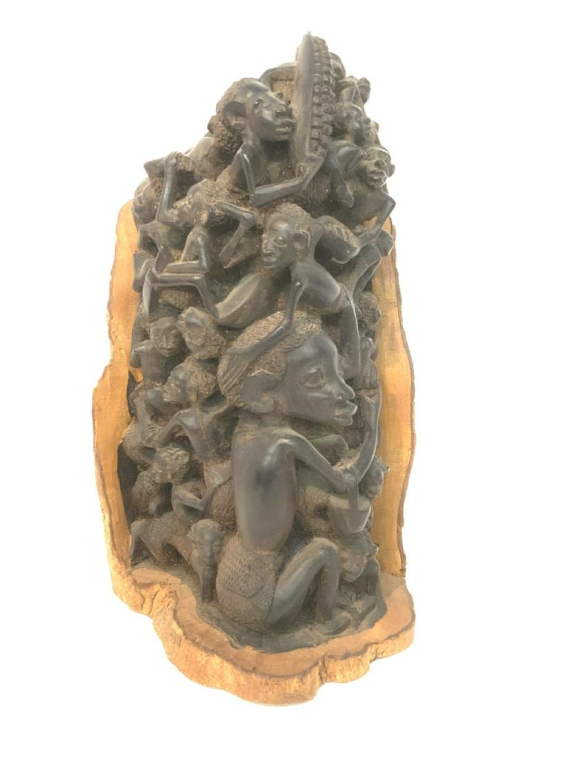 African Tree Of Life Ebonized Carving: Africa tree of life ebonized wood sculpture. Dimensions: 12"h X 8"w X "d