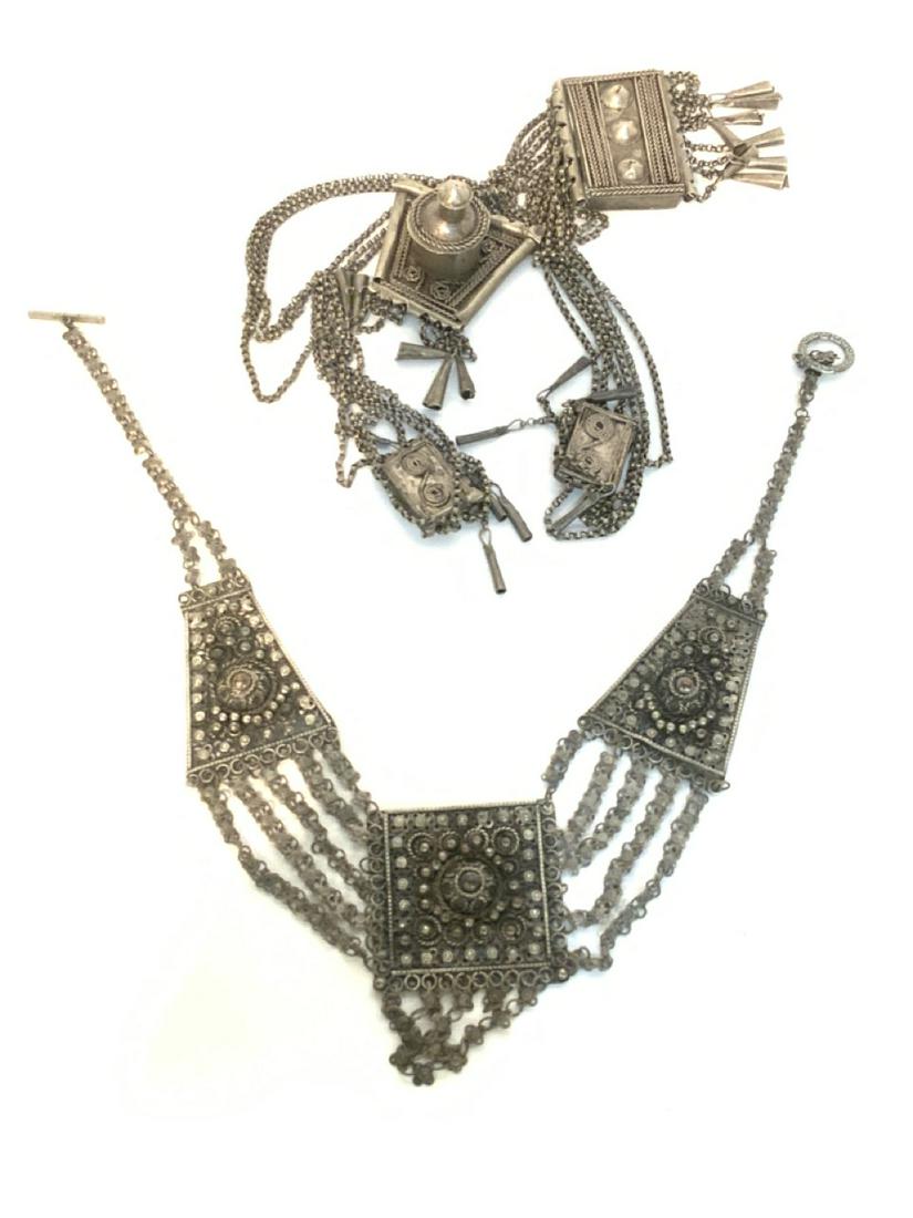 Two (2) Piece Persian Jewelry: Two vintage Persian jewelry pieces. A large two part necklace and choker.