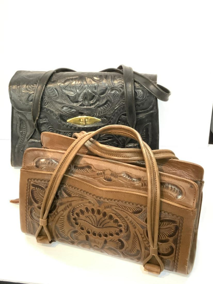 Two (2) 1960's Vintage Tooled Leather Handbags (1 of 6)