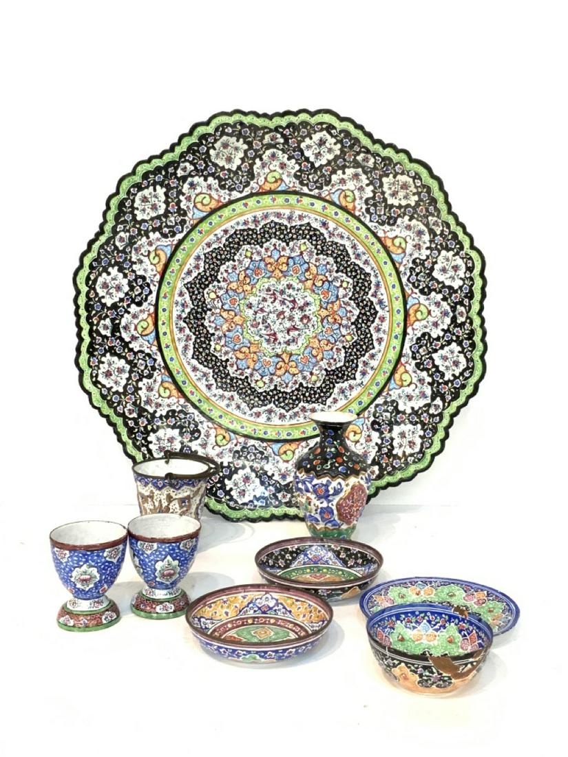 Nine (9) Piece Persian Enamel Assorted Dishes And Tray (1 of 10)