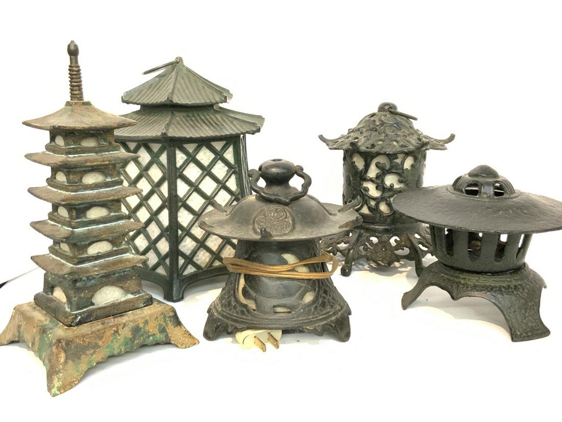 Vintage Lot Of Cast Iron Japanese Garden Lanterns (1 of 4)