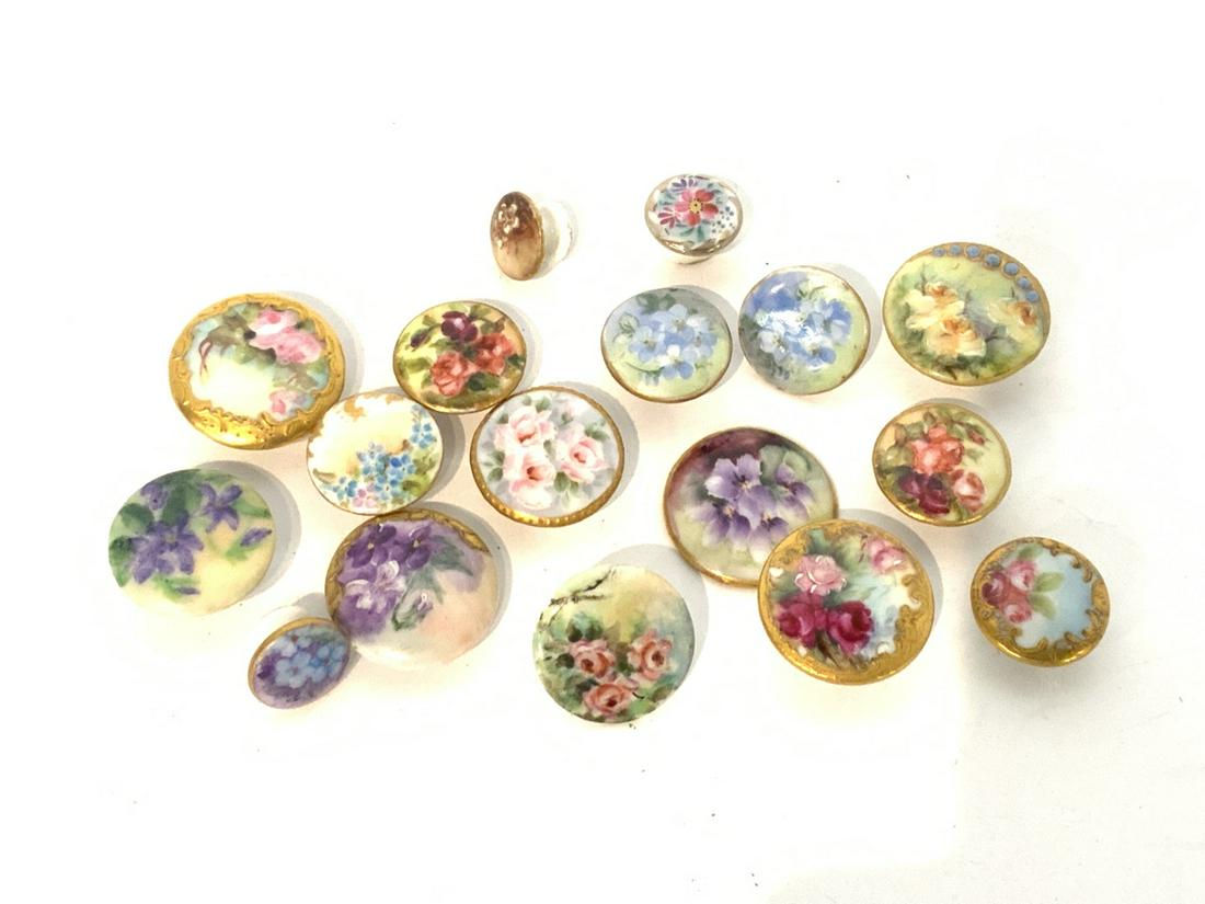Seventeen (17) Victorian Hand Painted Porcelain Buttons (1 of 3)