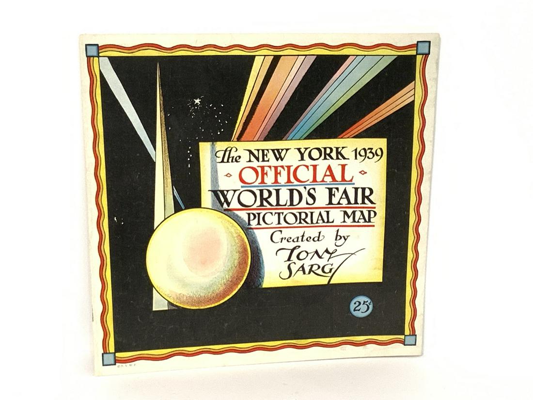1939 New York World's Fair Pictorial Map: 1939 New York World's Fair Official Pictorial Map by Tony Sarg. 25 cents. Good condition, booklet is complete with vivid unfaded color, light soiling. Dimensions: 11 1/2" X 11"