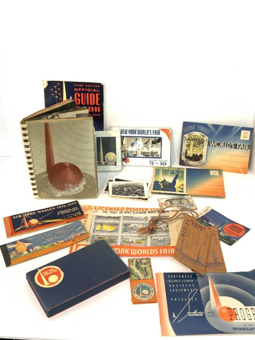 1939 New York World's Fair Paper Ephemera Group: Collection of 1939 New York World's Fair paper ephemera including booklet, postcards, photographs, ticket books and sewing kit etc.