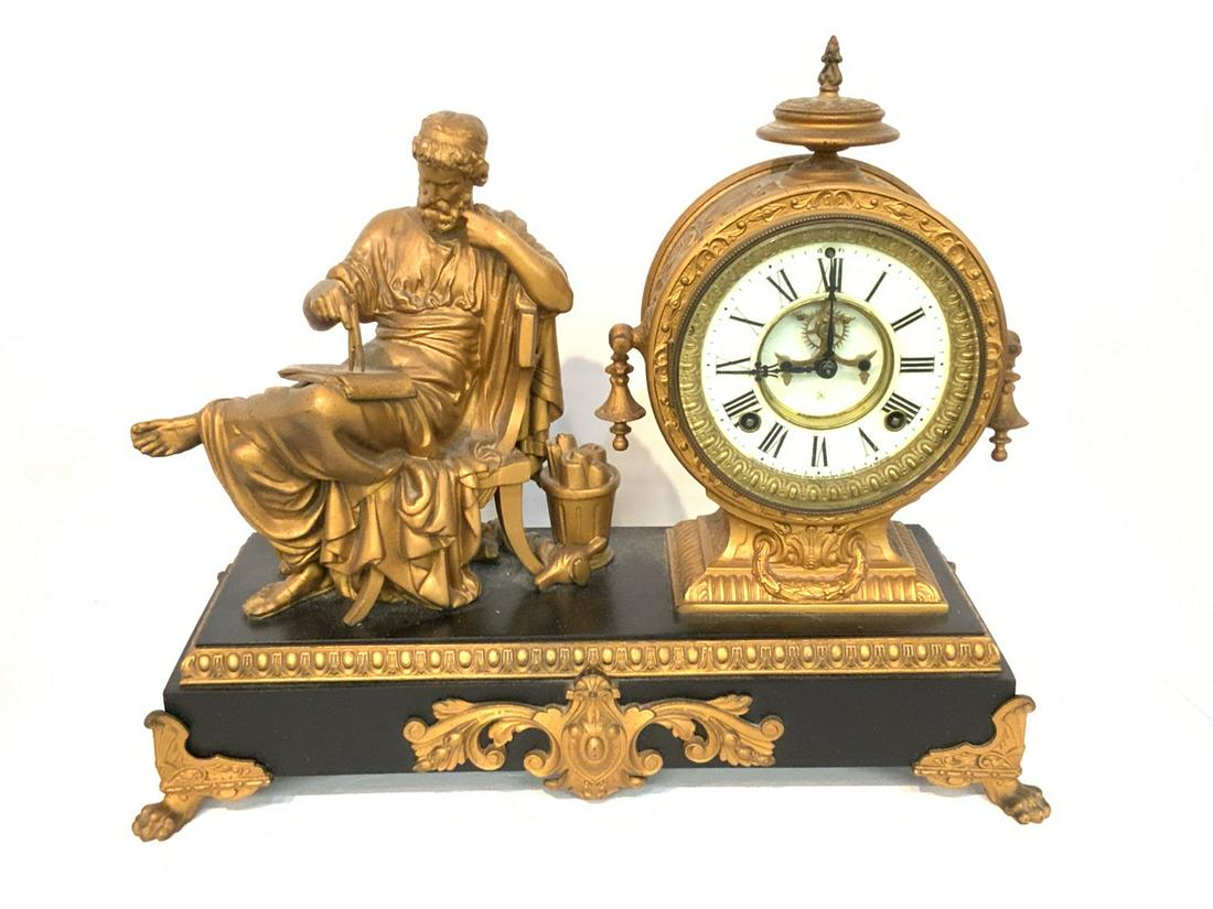 Ansonia "Philosopher" Antique Mantle Clock: Ansonia Philosopher Mantle Clock. Dimensions: 15" X 17 1/2" X 7"