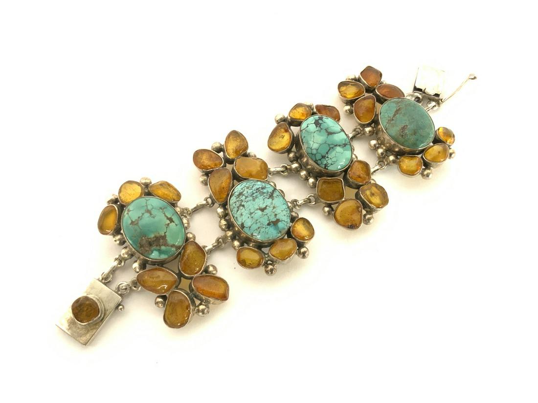 Sterling Silver Amber And Turquoise Bracelet (1 of 4)