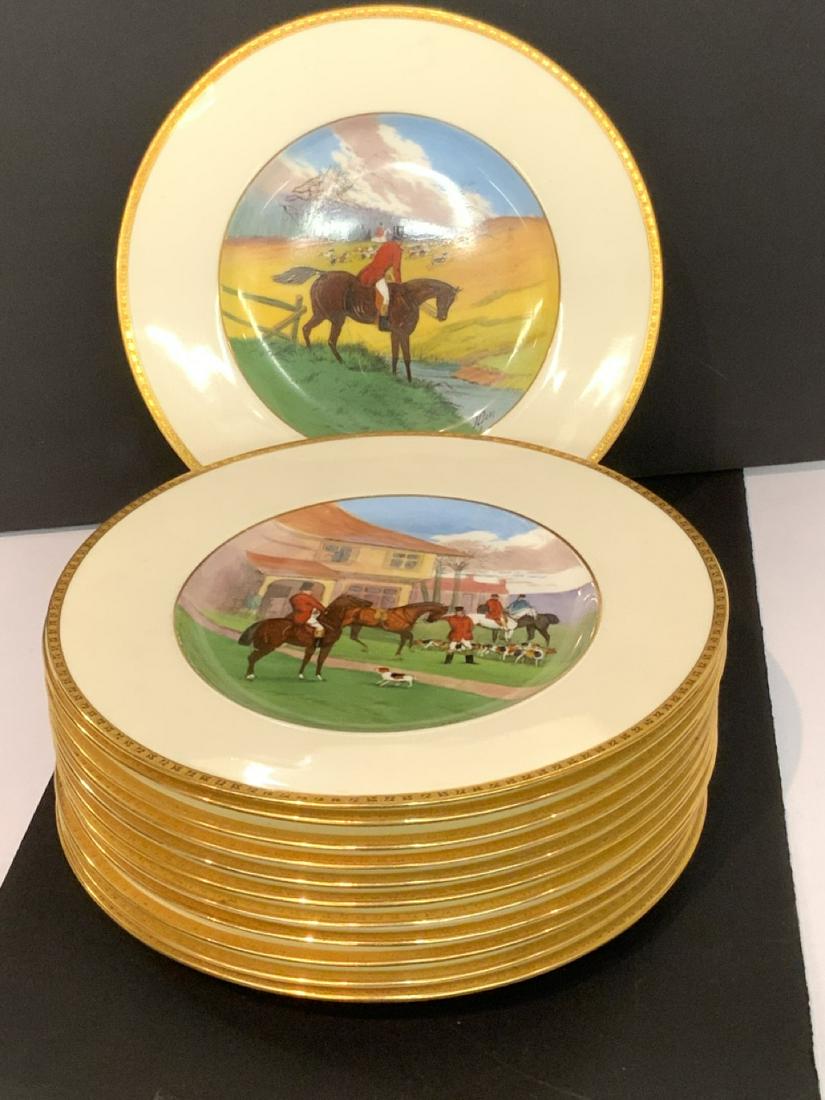 Twelve (12) Minton Fox Hunt Dinner Service Plates (1 of 8)