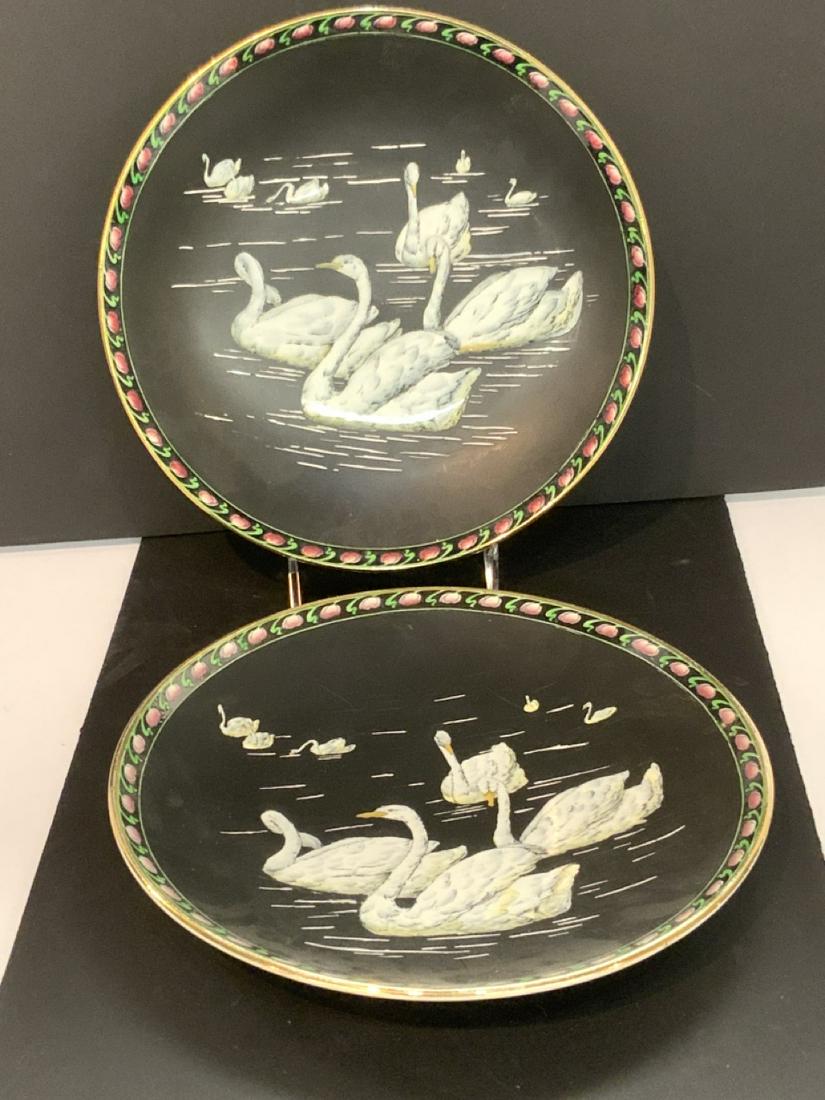 Minton Swan Pat Sur Pate Dinner Service Plates: Two (2) Minton "Pat Sur Pate" swan plates. Dimensions: 10" diameter. One underside chip noted. Please see photograph preview or call.