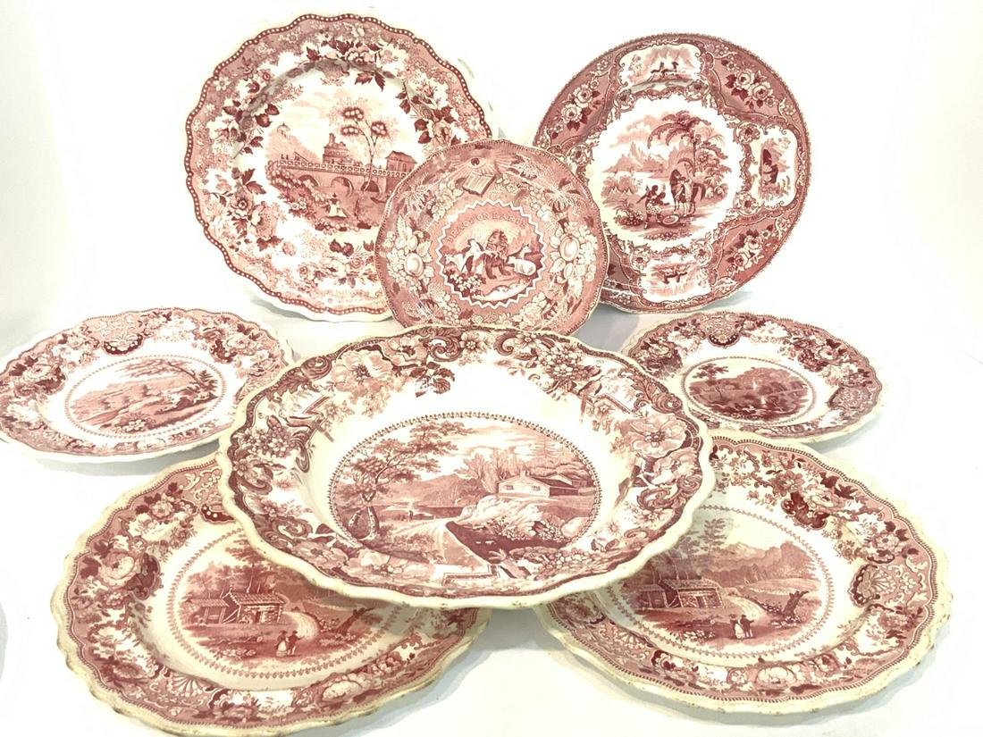 Eight Piece (8) Piece Red Transferware (1 of 10)