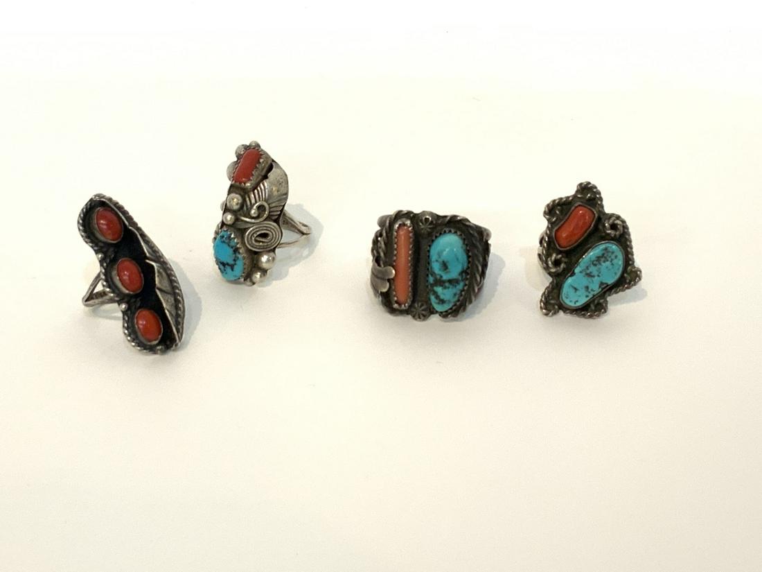 Four (4) Vintage American Indian Silver Rings (1 of 4)