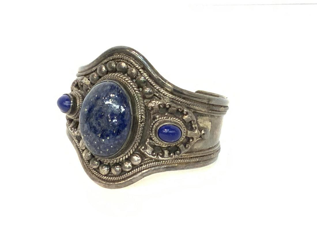 Large Vintage Lapis Sterling Silver Cuff Bracelet (1 of 3)