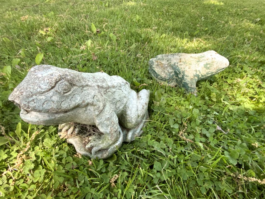 Two (2)  Vintage Concrete Garden Frogs (1 of 3)