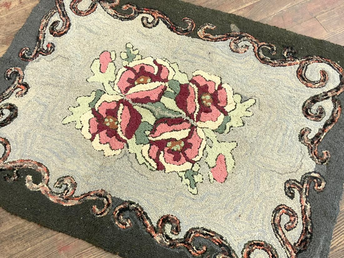 Late Victorian Era Hook Rug With Roses (1 of 3)