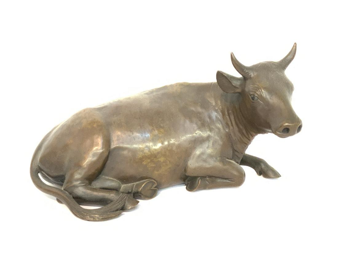 Bronze Cow Sculpture, Glass Inset Eyes (1 of 6)